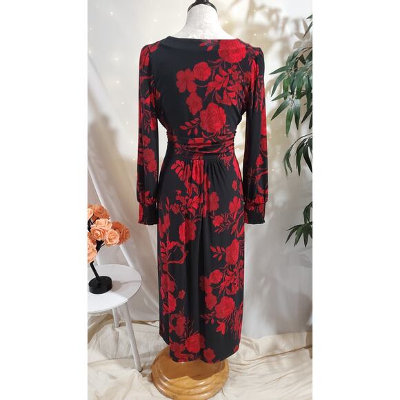 Tommy Hilfiger Floral Maxi Dress Size 8P Black Red Dark Romance Whimsigoth Party - Picture 3 of 11
